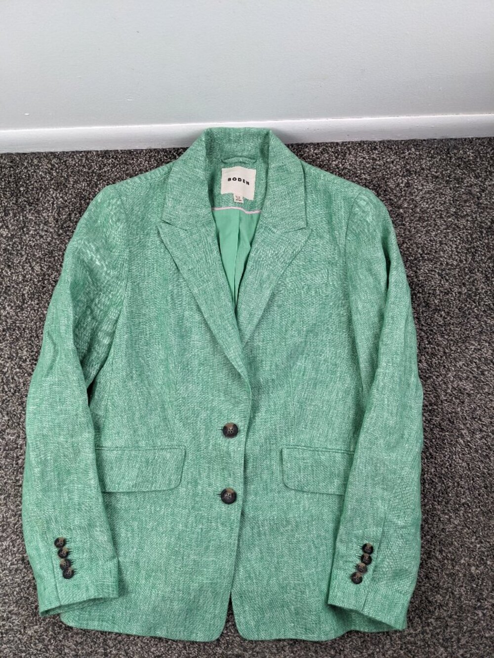 Boden Blazer Jacket Stamford 100% Linen Surgeon Cuffs Green Womens US 8 R